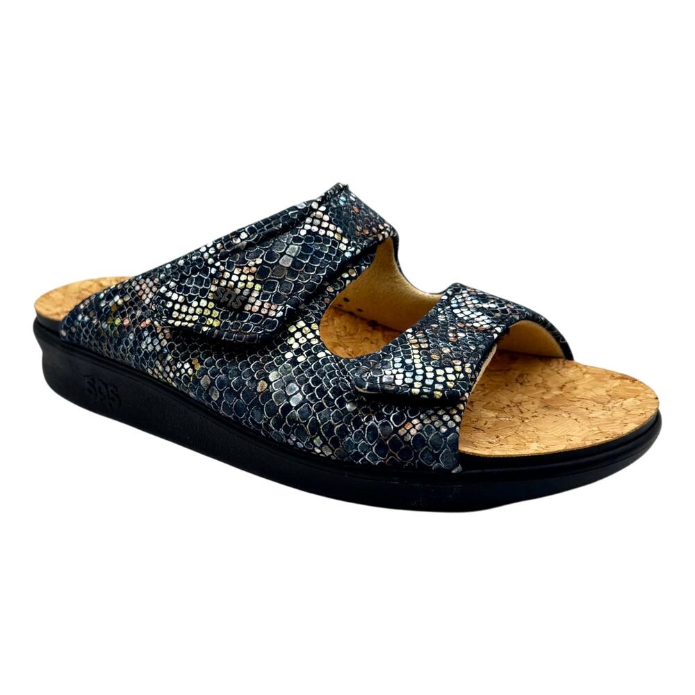 NWT SAS Cozy Slide Sandal Comfort Walking Resort Travel Casual Snake Navy 6.5